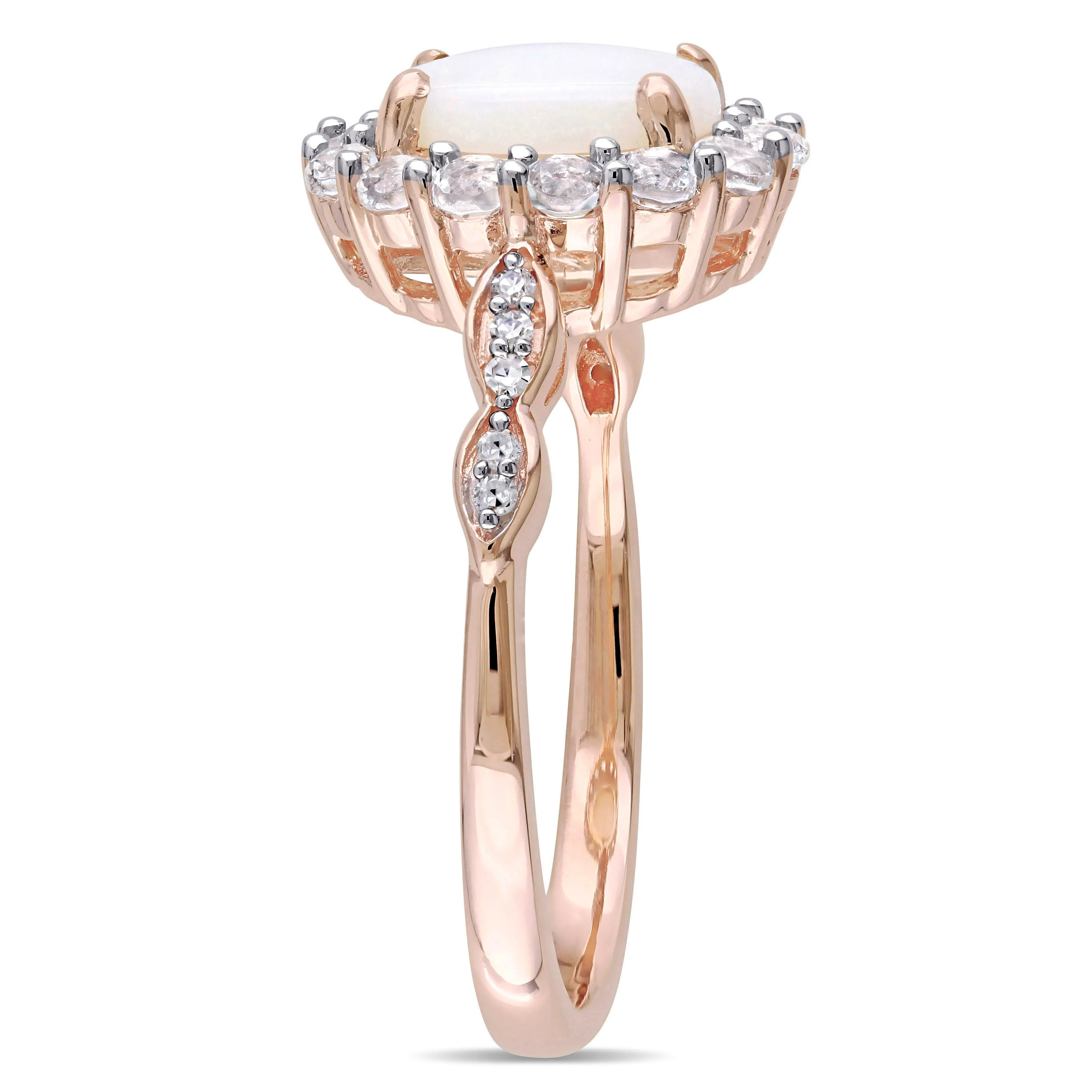 1 1/2 CT TGW Oval Shape Opal, White Topaz and Diamond Accent Vintage Ring in 14K Rose Gold