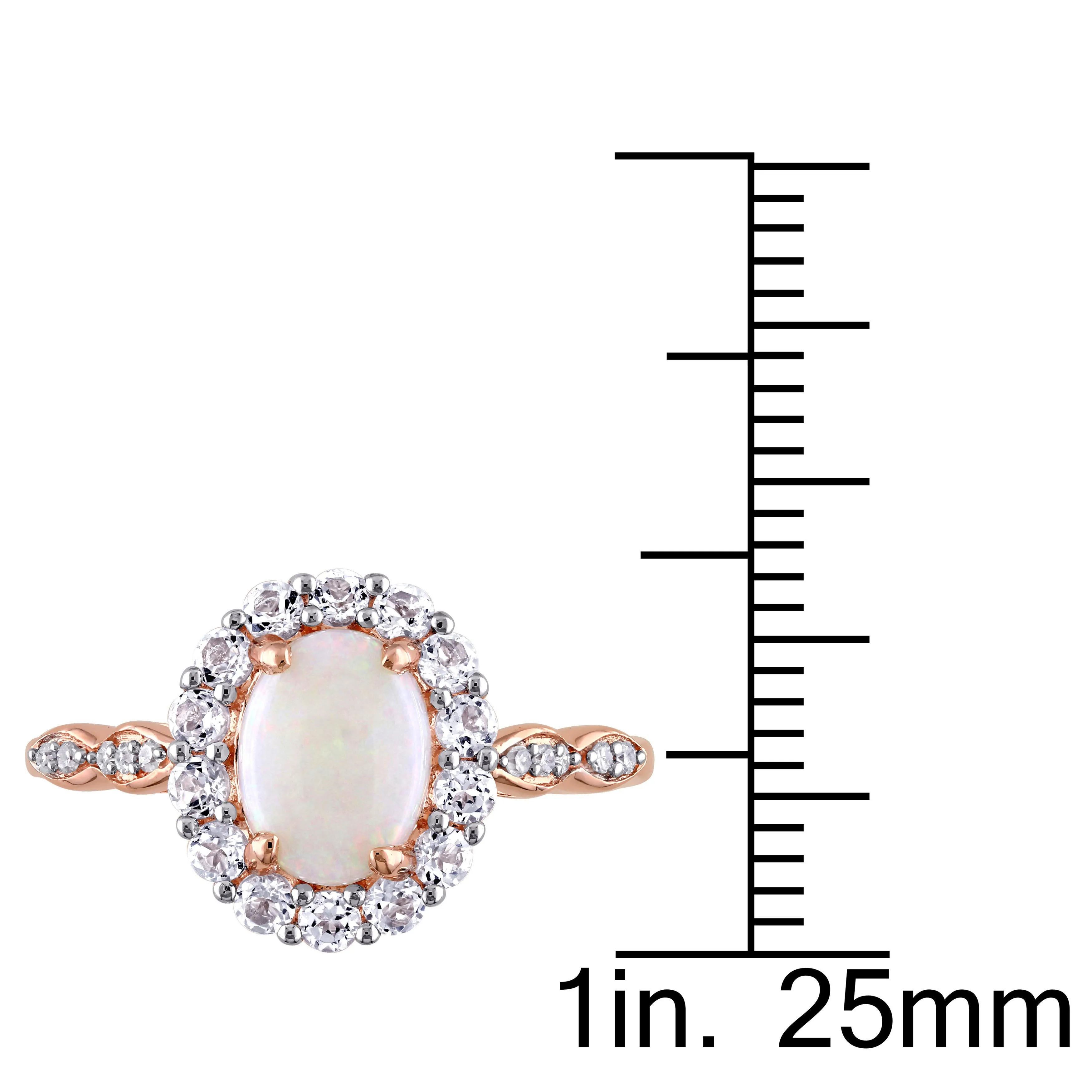 1 1/2 CT TGW Oval Shape Opal, White Topaz and Diamond Accent Vintage Ring in 14K Rose Gold