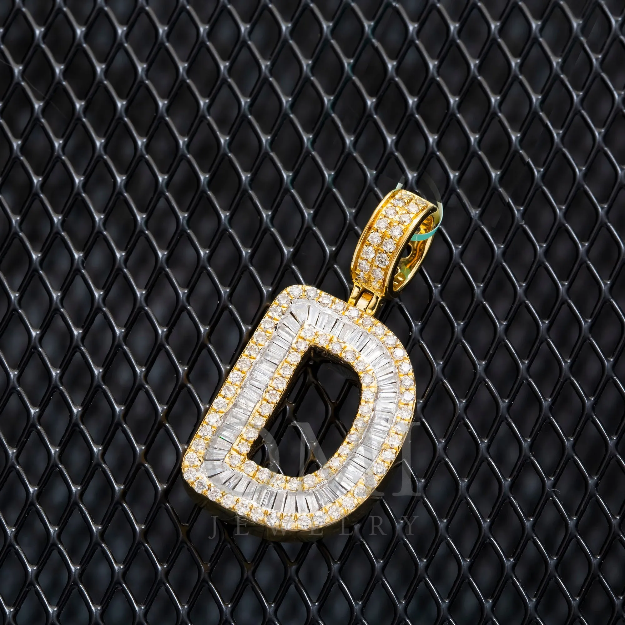 10K GOLD BAGUETTE AND ROUND DIAMOND INITIAL D PENDANT 1.50 CT