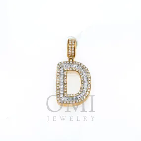 10K GOLD BAGUETTE AND ROUND DIAMOND INITIAL D PENDANT 1.50 CT