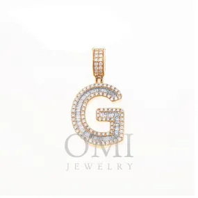 10K GOLD BAGUETTE AND ROUND DIAMOND INITIAL G PENDANT 1.50 CT