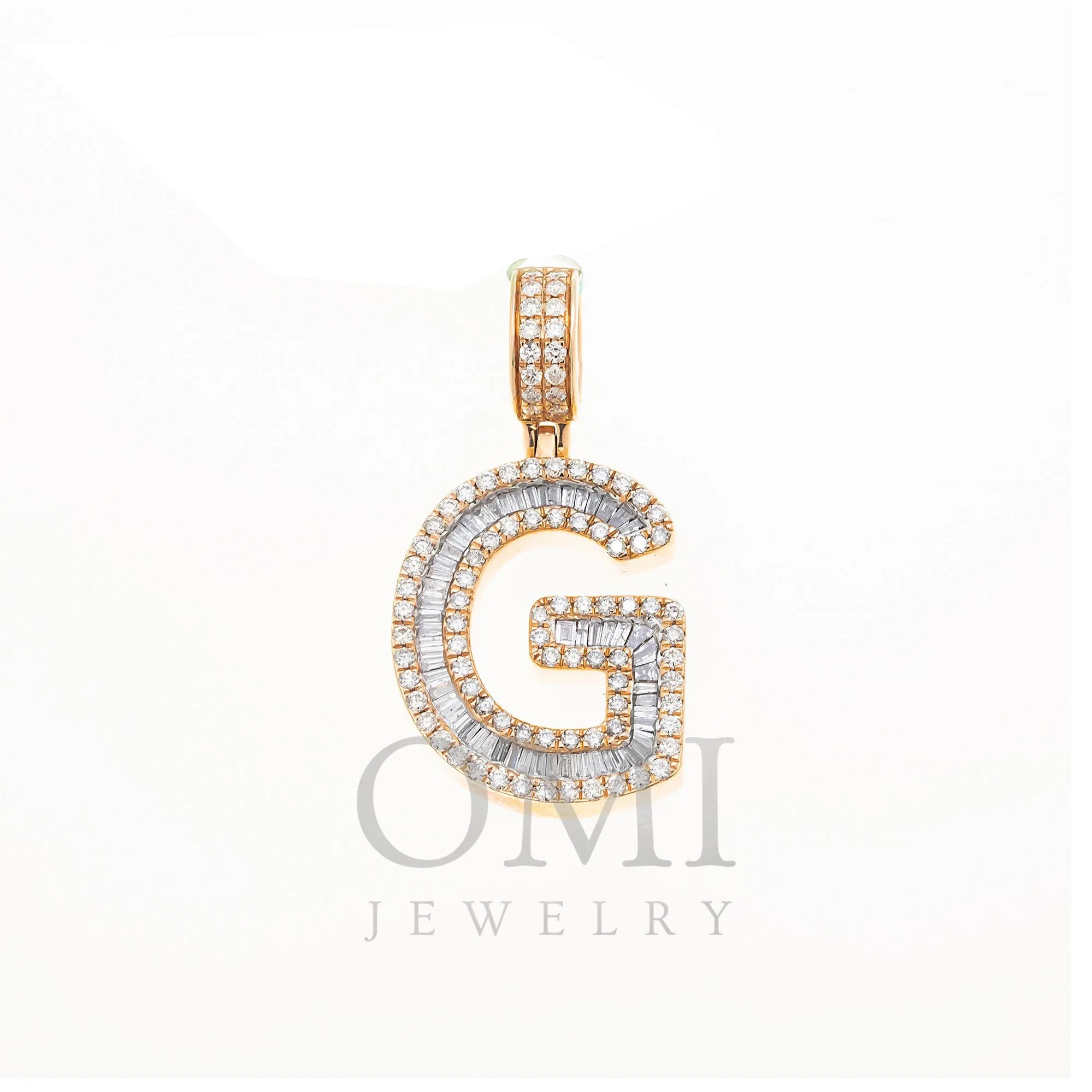 10K GOLD BAGUETTE AND ROUND DIAMOND INITIAL G PENDANT 1.50 CT