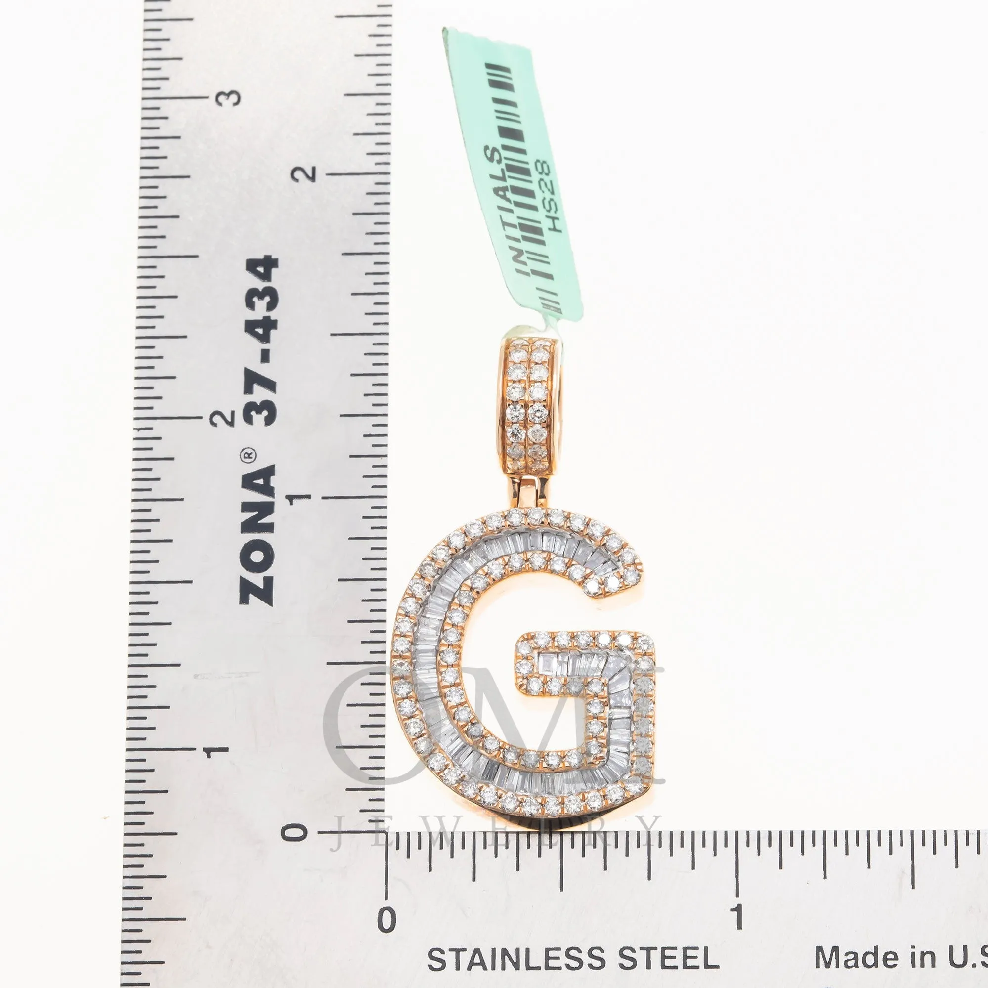 10K GOLD BAGUETTE AND ROUND DIAMOND INITIAL G PENDANT 1.50 CT