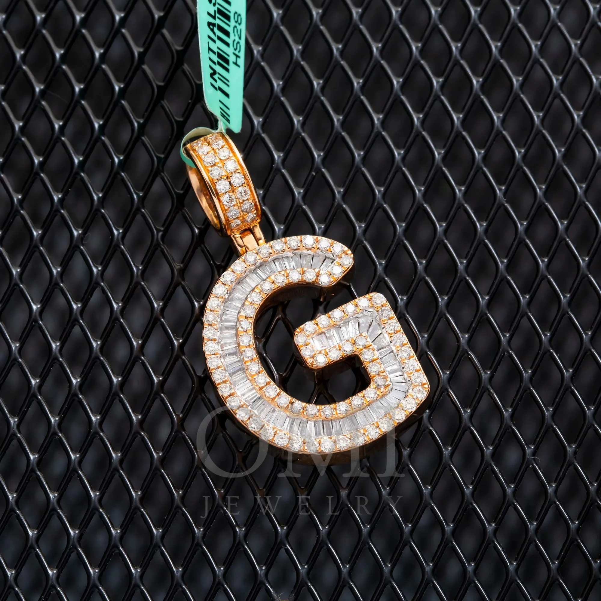 10K GOLD BAGUETTE AND ROUND DIAMOND INITIAL G PENDANT 1.50 CT