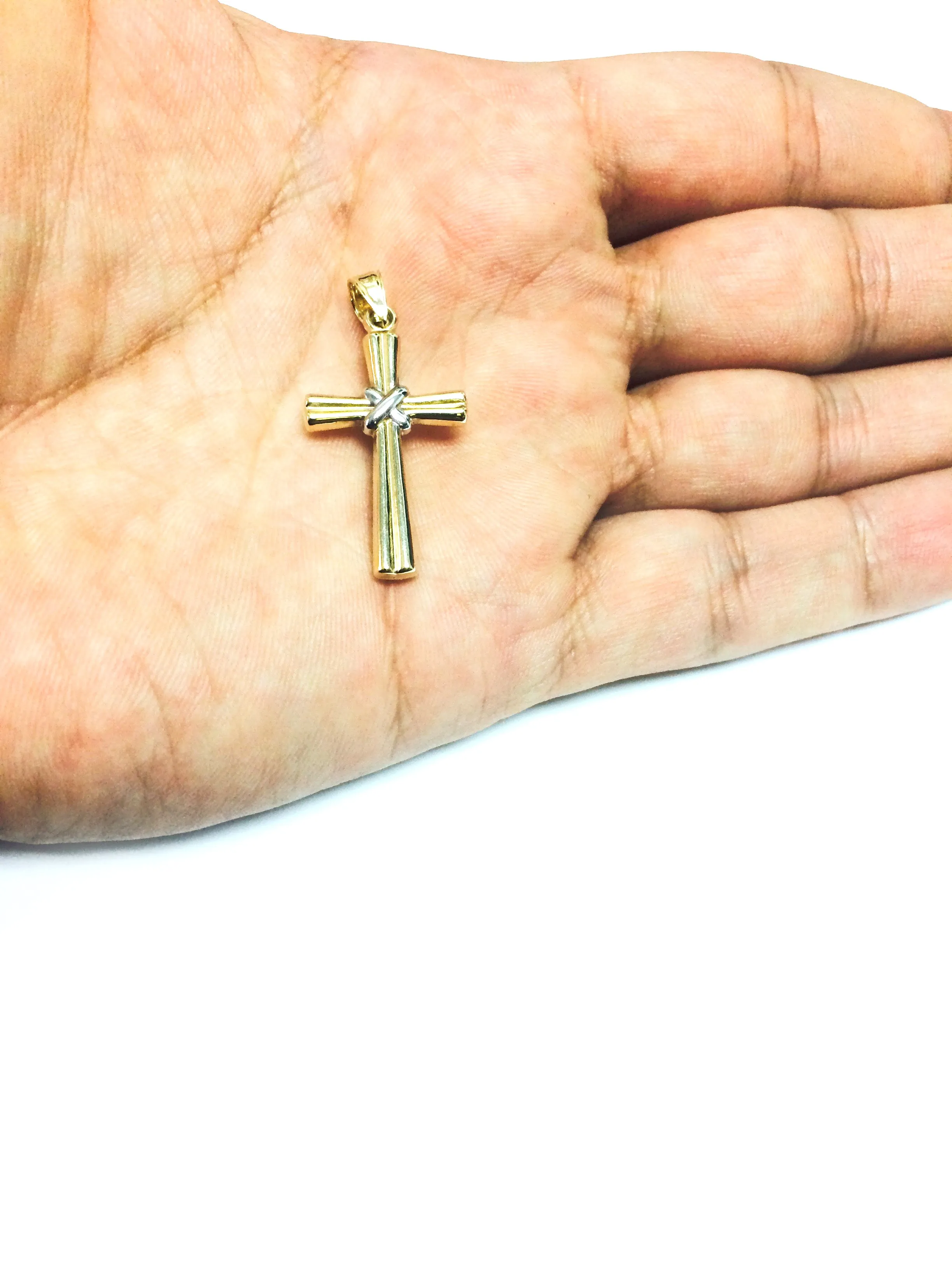 14k 2 Tone Gold Shiny Finish Cross Pendant