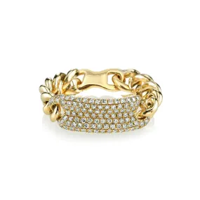 14K Gold Diamond Bar Cuban Chain Link Micro-Pave Ring