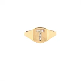 14K Gold Personalized Diamond Initial Raised Signet Band