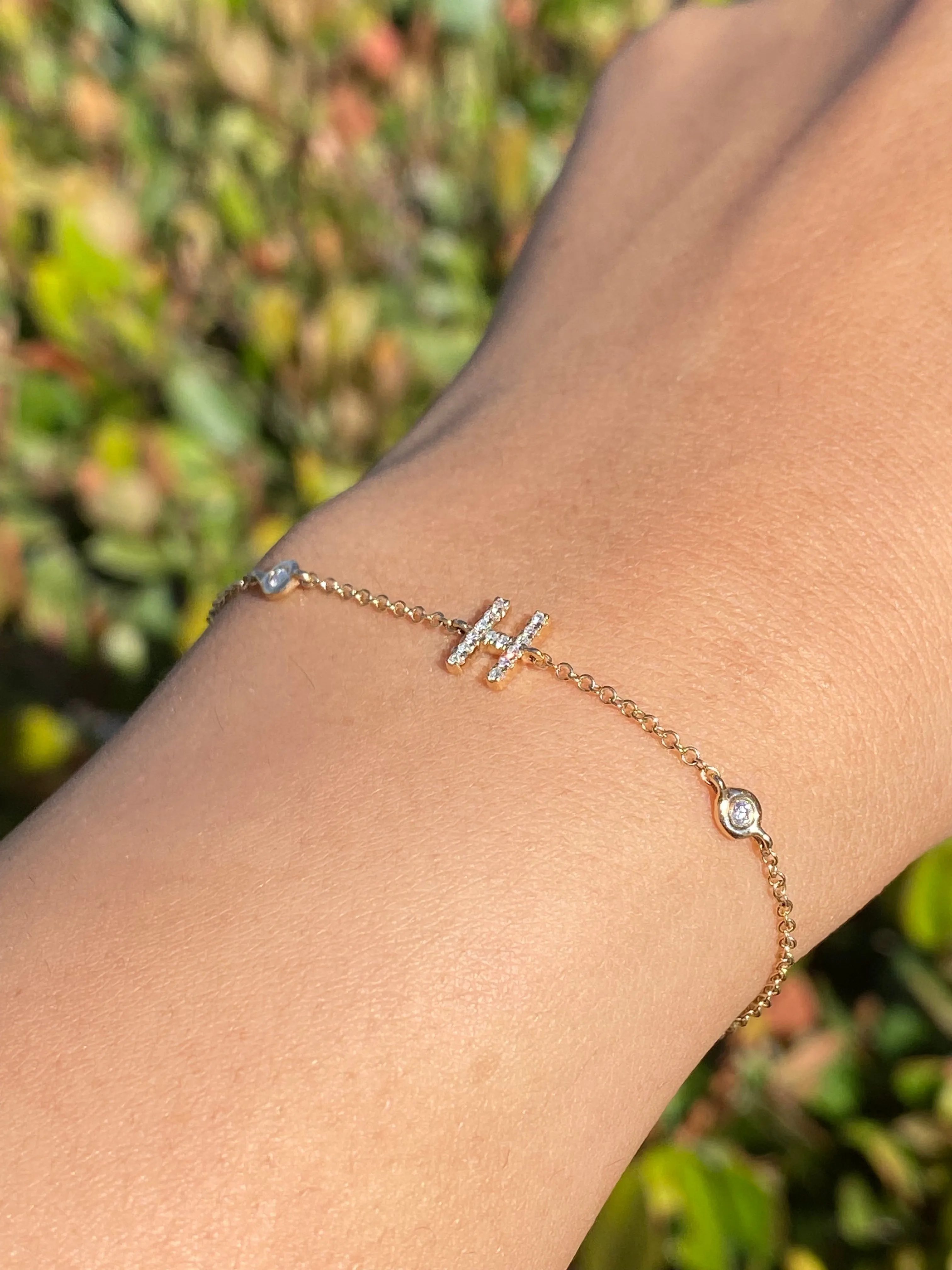 14K Gold Personalized Initial Bezel Bracelet