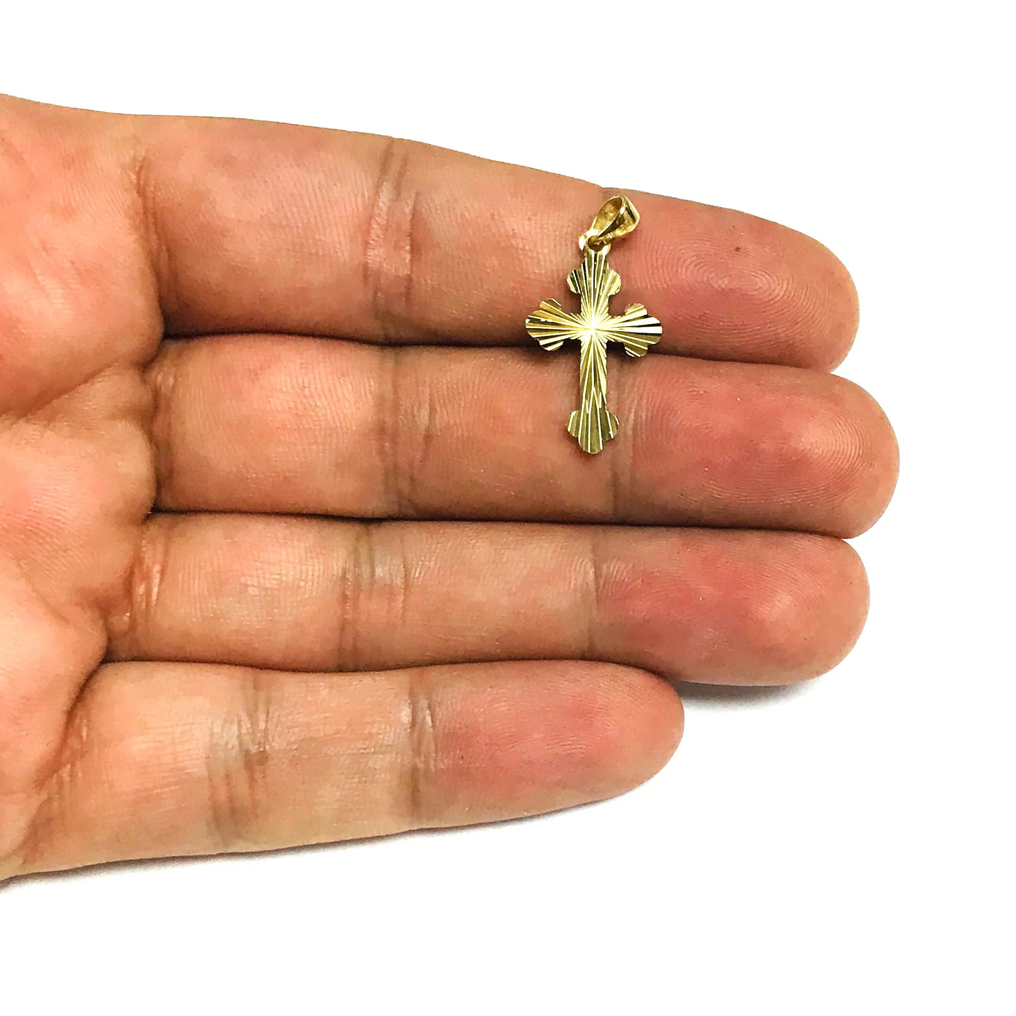 14k Tricolor Gold Shiny Diamond Cut Clover Tips Cross Pendant