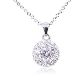 14K White Gold Necklace with 1.26 Sirius Star Round Diamond Halo Pendant - 1.49CTW