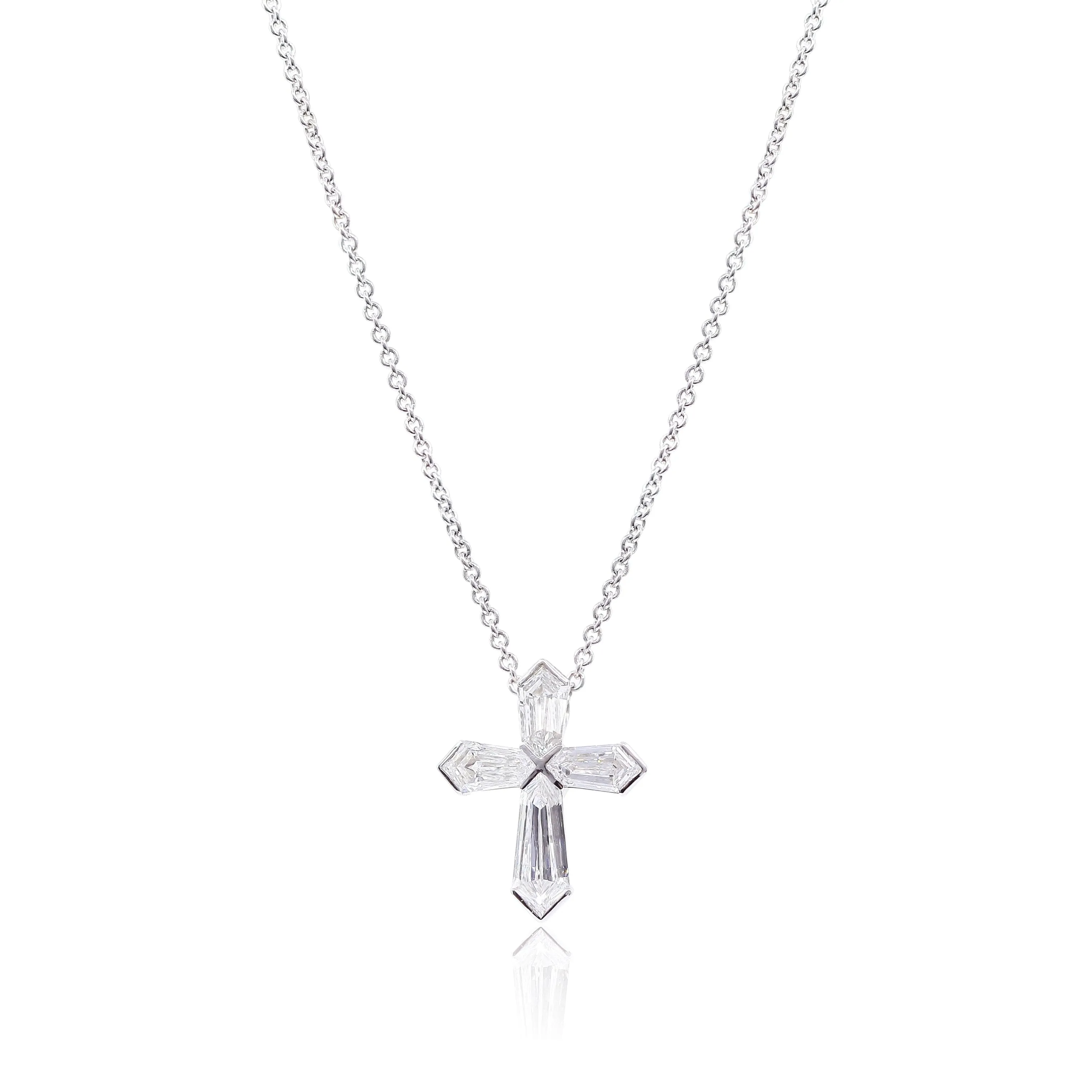 14K White Gold Diamond Cross Necklace, 1.60ctw