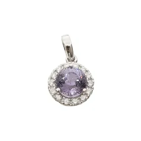 14K WHITE GOLD PURPLE SPINEL DIAMOND HALO PENDANT