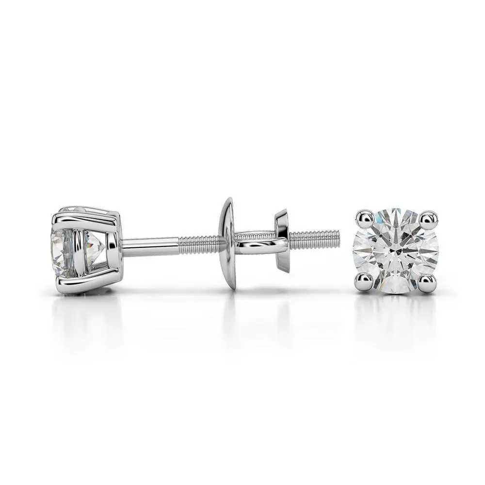 14k White Gold Round Cut Diamond Solitaire Earrings