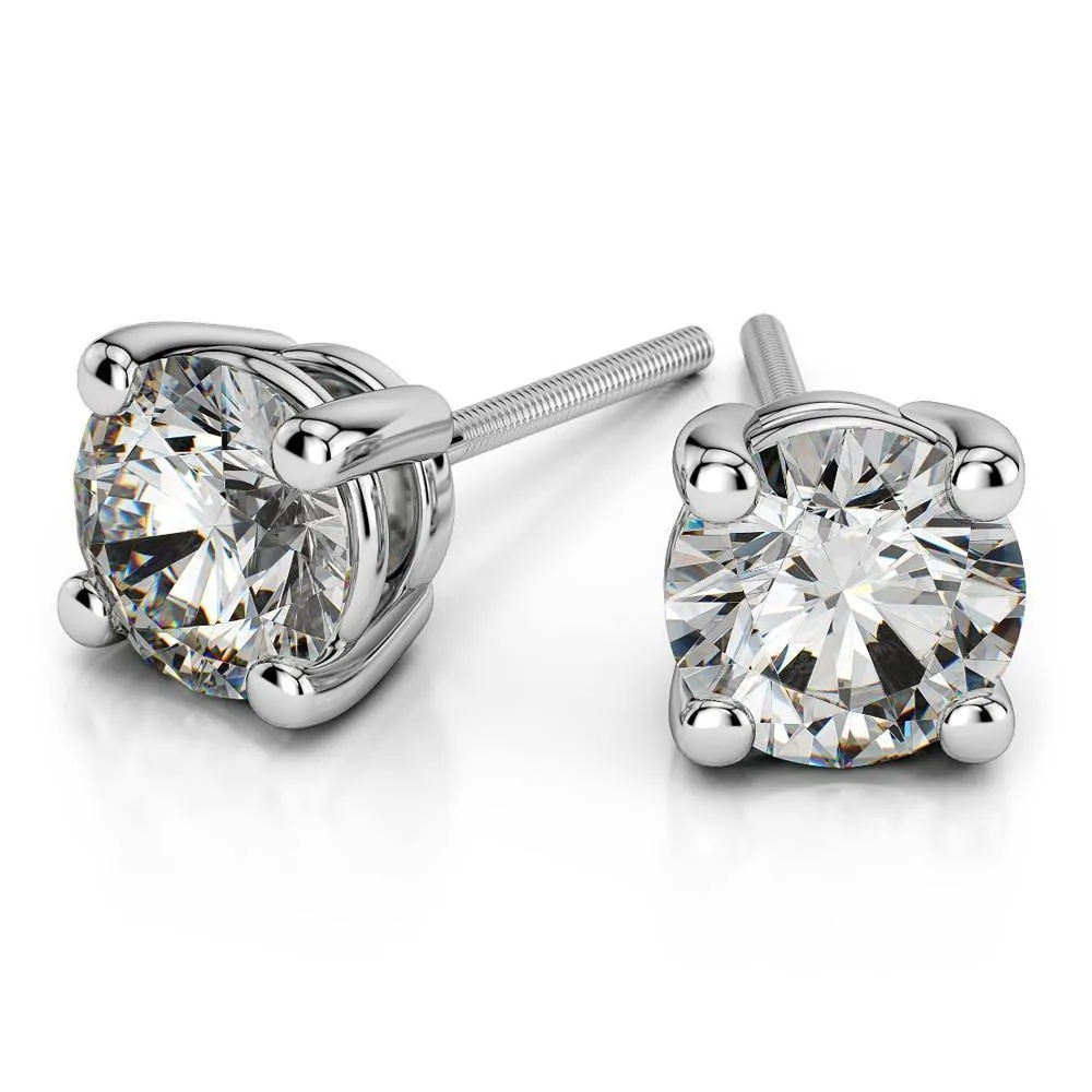 14k White Gold Round Cut Diamond Solitaire Earrings