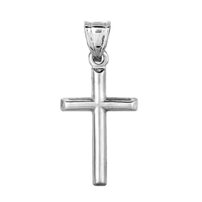 14k White Gold Shiny Round Tube Cross Pendant