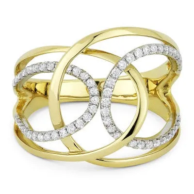 14K Yellow & White Gold Diamond Crossover Design Ring R1014Y