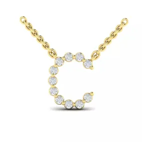 14K YELLOW GOLD 16-18 INCH DIAMOND C INITIAL NECKLACE 0.19CTW