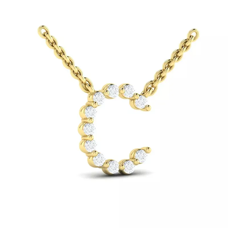 14K YELLOW GOLD 16-18 INCH DIAMOND C INITIAL NECKLACE 0.19CTW