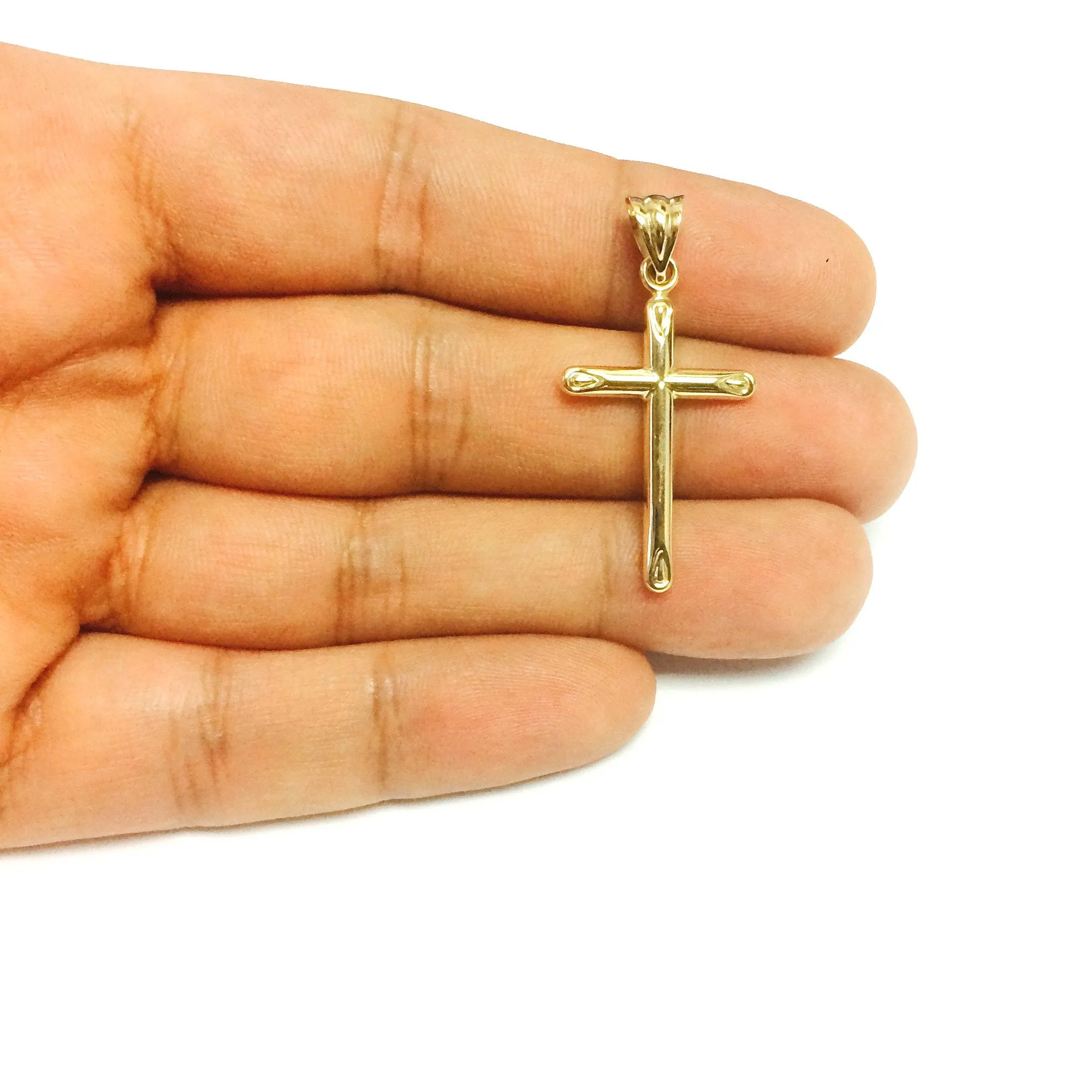 14k Yellow Gold Shiny Round Tube Cross Pendant