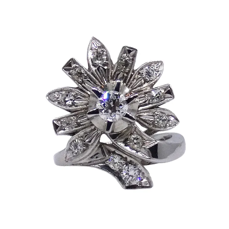 14KT W/G Starburst Diamond Ring