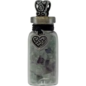 1.75" Gemstone Chip Bottle Necklace - Fluorite with Celtic Heart