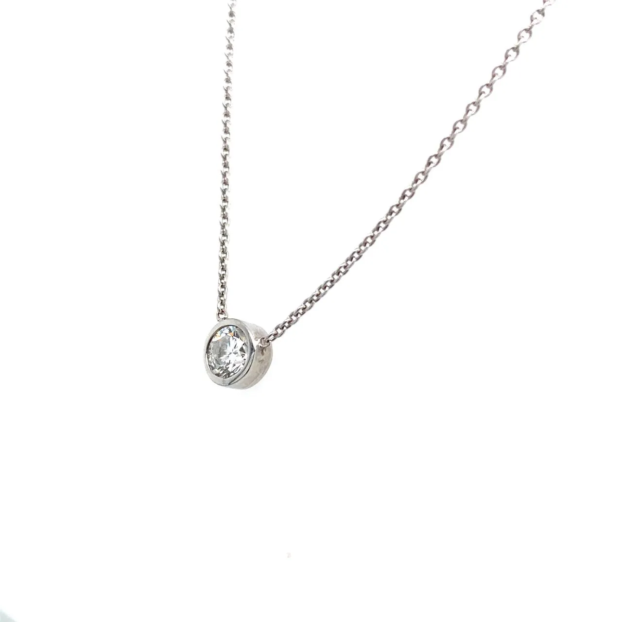 18k White Gold .44Ct Bezel Set Diamond Necklace