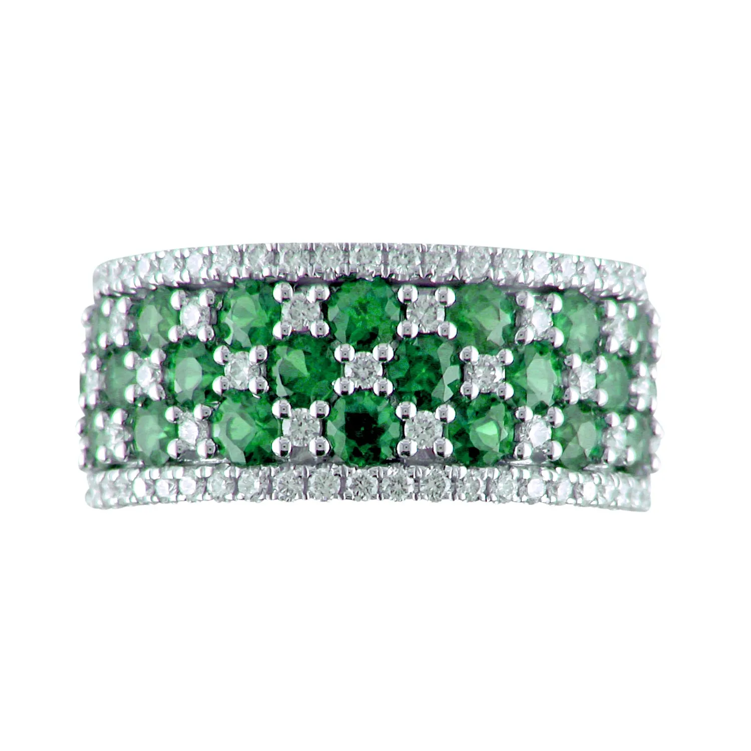 18K White Gold Emerald & Diamond Wide Right Hand Cocktail Ring