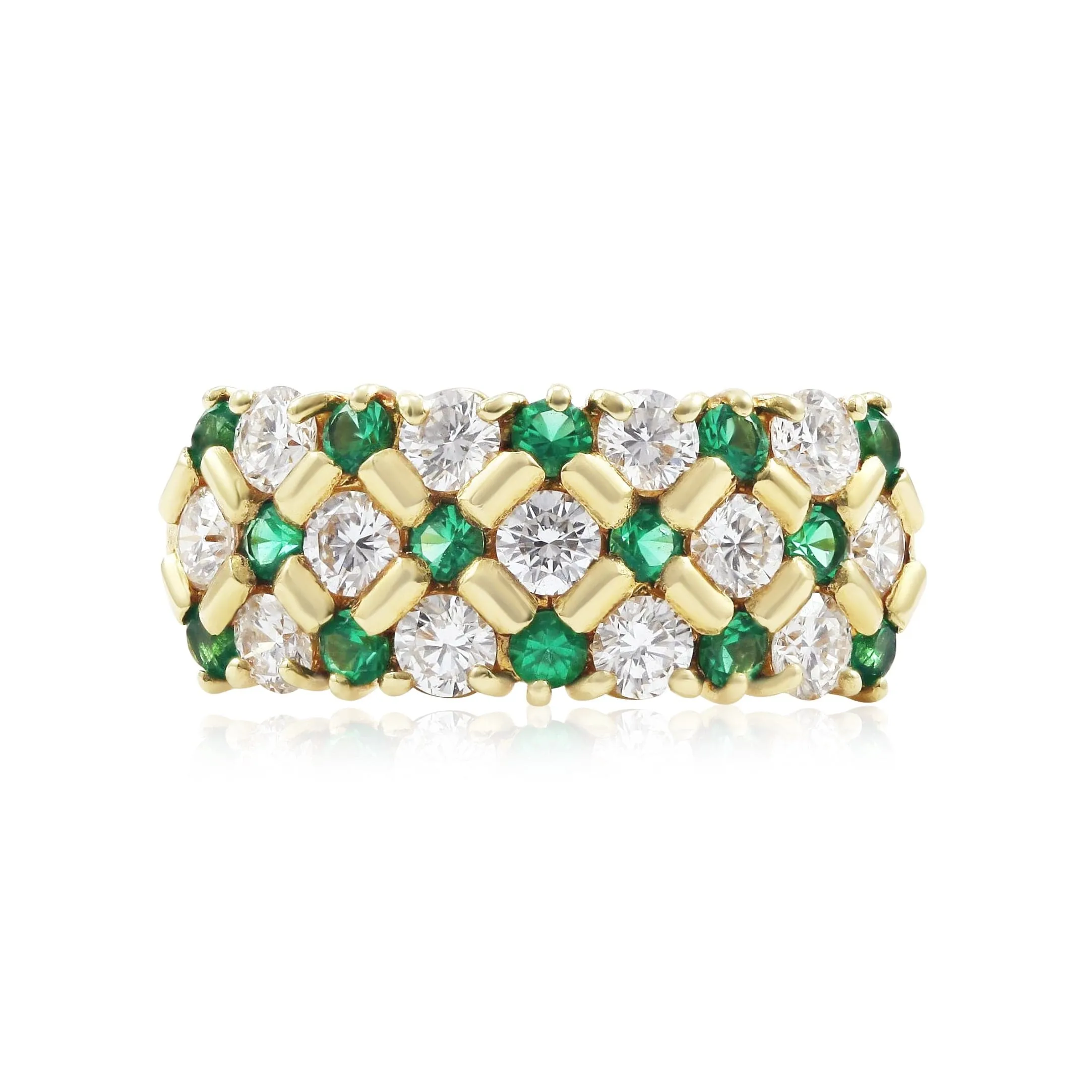 18K Yellow Gold Emerald and Diamond CHECKERBOARD Statement Band