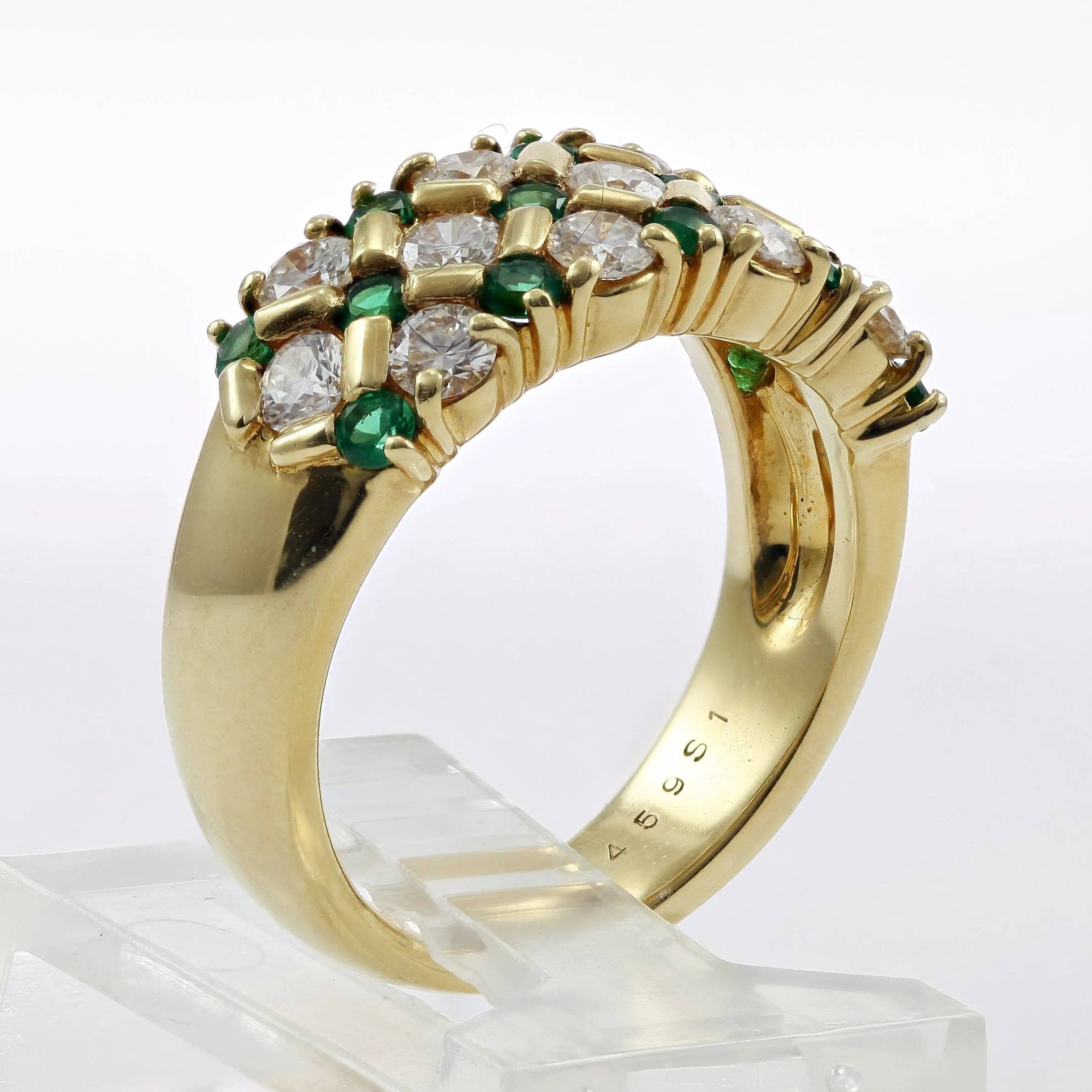 18K Yellow Gold Emerald and Diamond CHECKERBOARD Statement Band