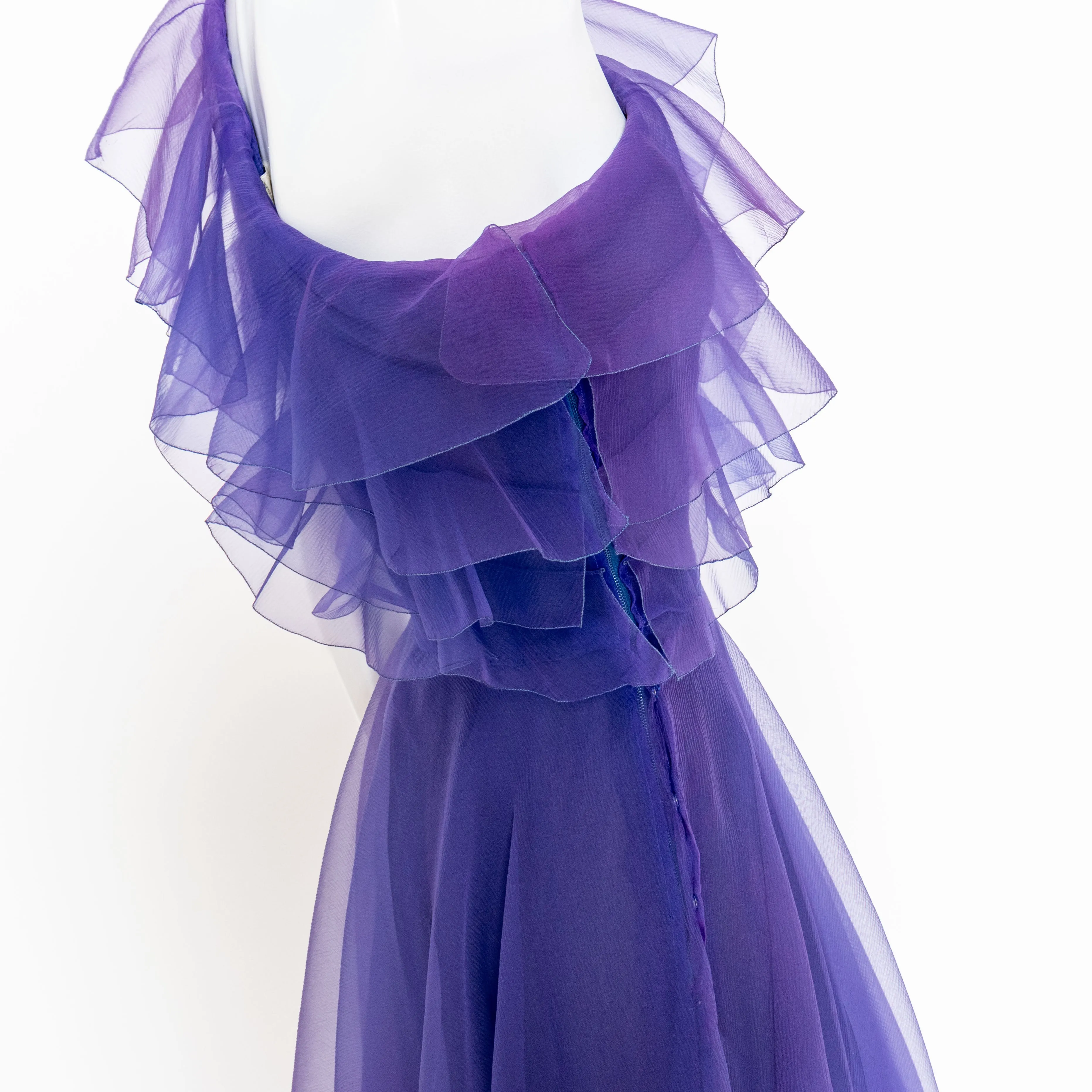 1972 Haute Couture Silk Organza One Shoulder Gown