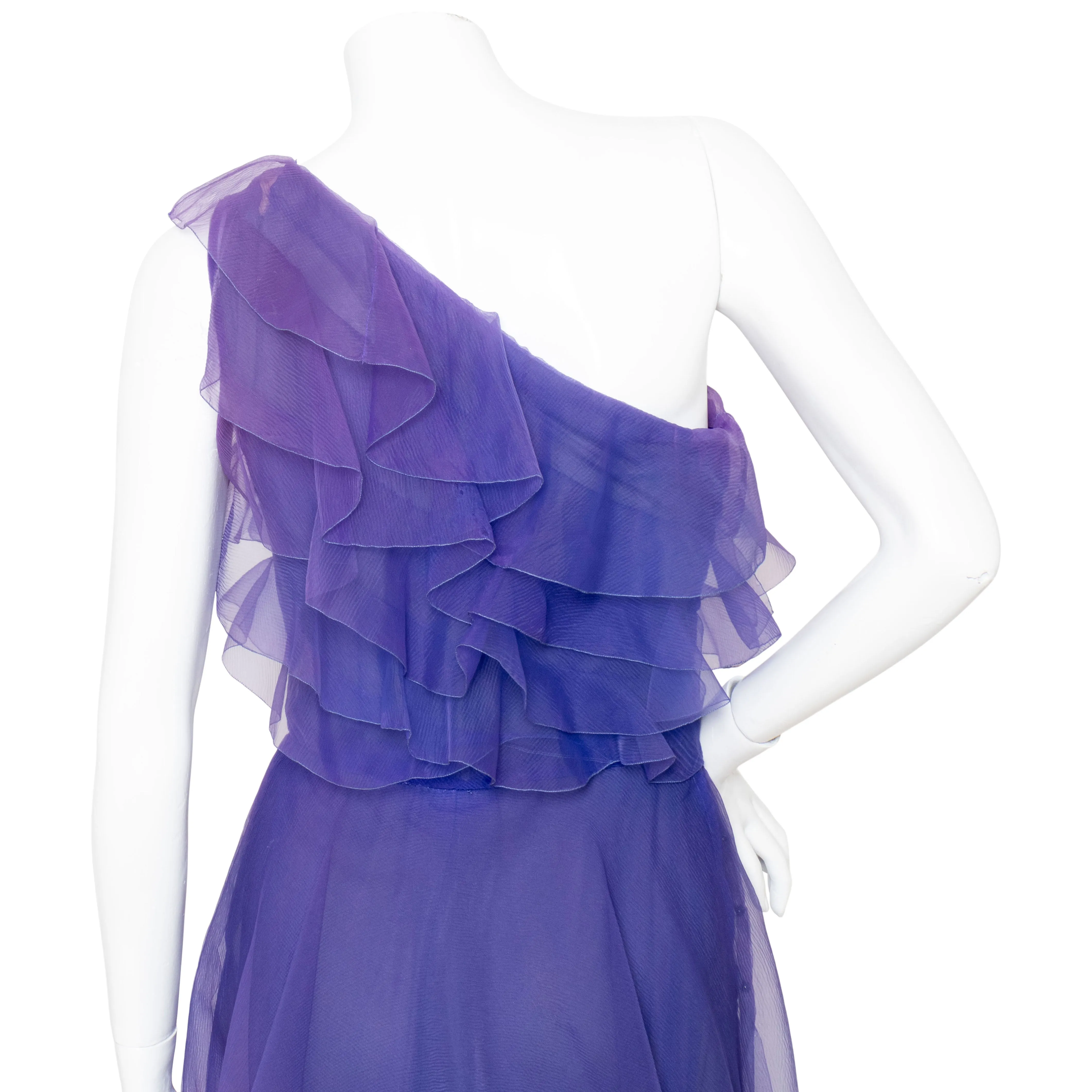 1972 Haute Couture Silk Organza One Shoulder Gown