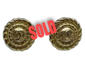 1989 Chanel Vintage Clip on Round Gold Metal CC logo Earrings