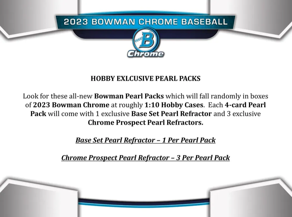 2023 Bowman Chrome Baseball Hobby Box 2 Mini Boxes Per Display, 6 Packs Per Mini Box, 5 Cards Per Pack