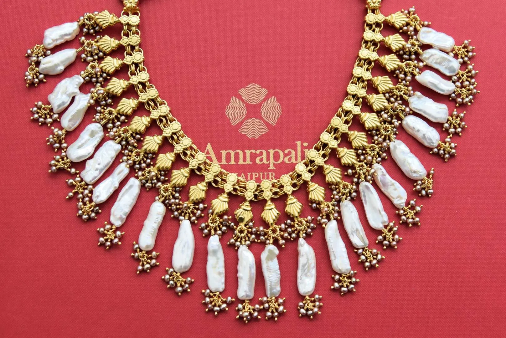 21A041 Gold Plated Necklace with Pearl Drops