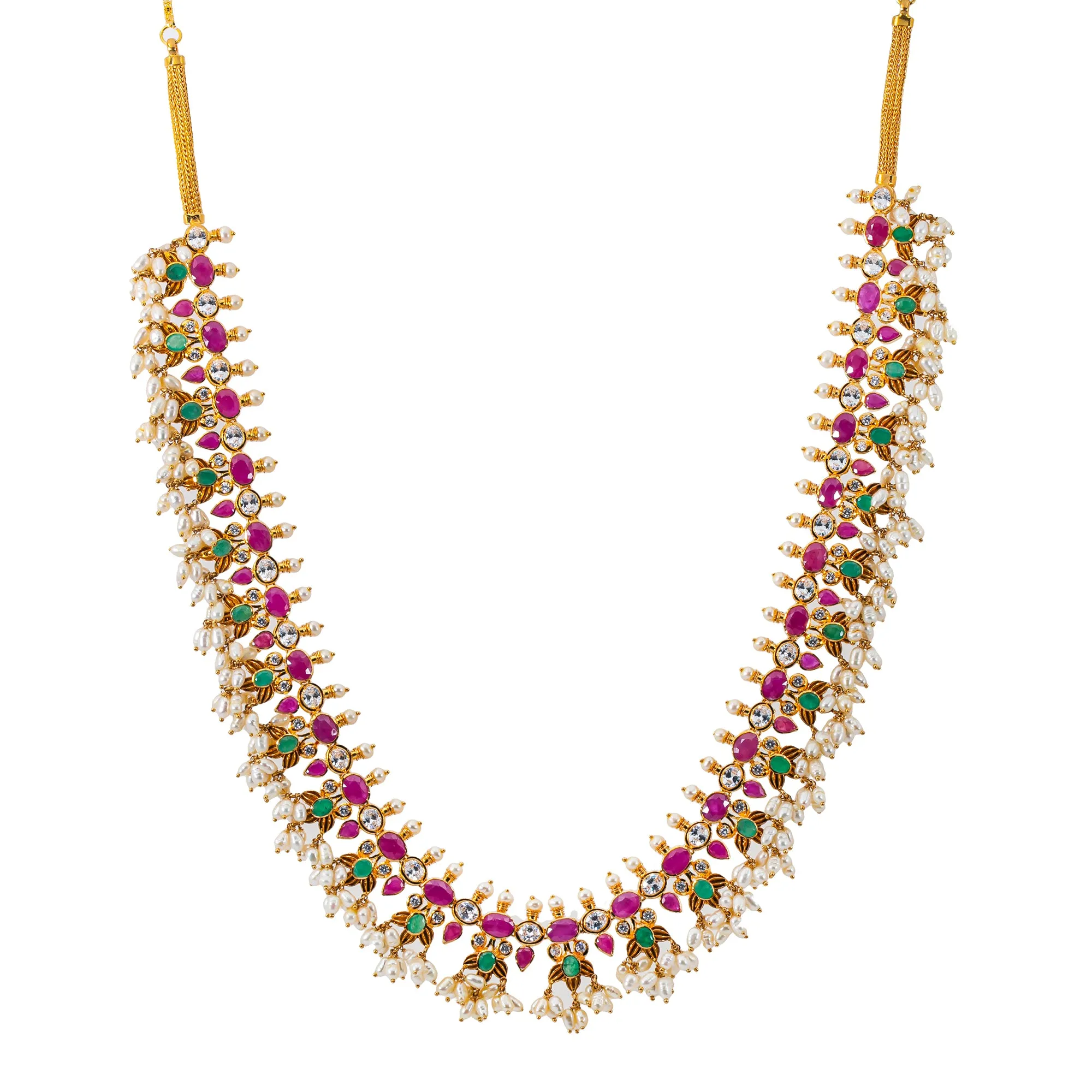 22K Yellow Gold, Gemstone, CZ & Pearl Necklace (109.8gm)