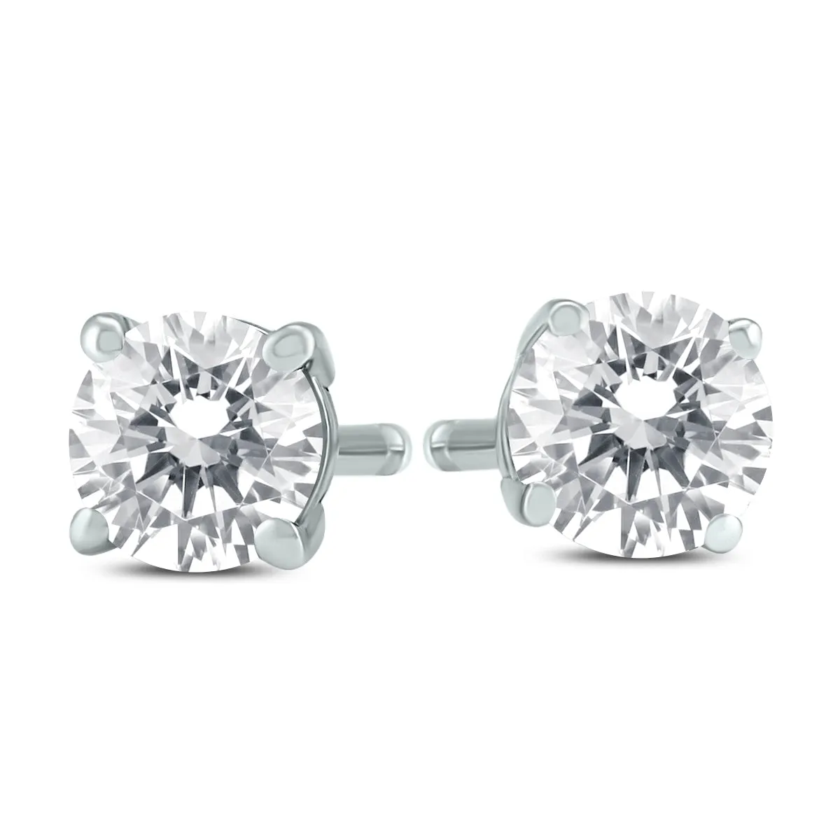 .65 Carat Tw Round Real Genuine Diamond Solitaire Earrings In 14K White Gold  F-G Color, Vs1-Vs2 Clarity