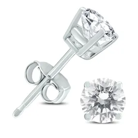 .65 Carat Tw Round Real Genuine Diamond Solitaire Earrings In 14K White Gold  F-G Color, Vs1-Vs2 Clarity