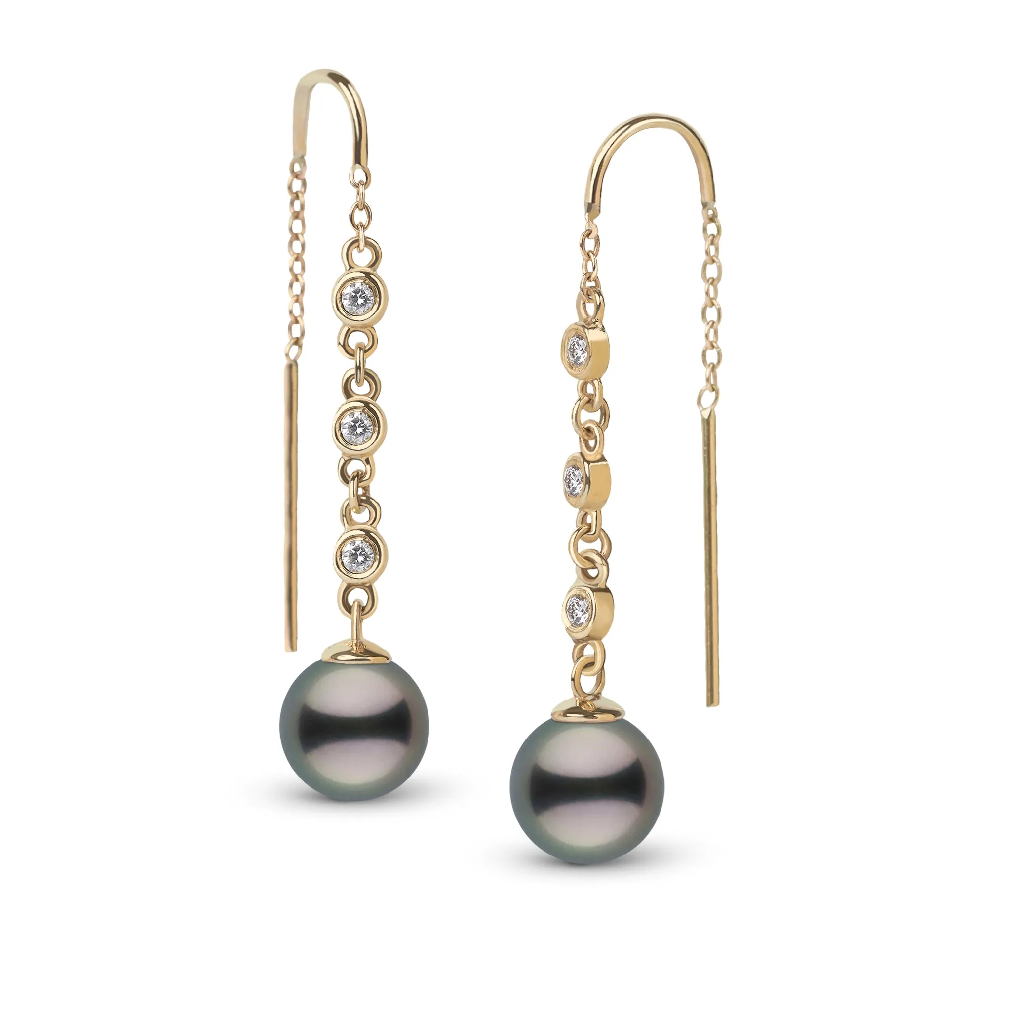 8.0-9.0 mm Tahitian Pearl and Diamond Threader Earrings