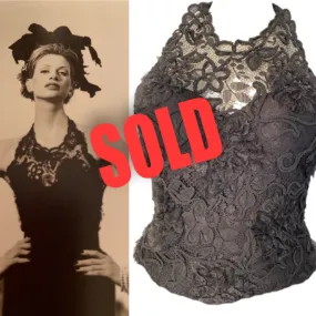 95A, 1995 Fall Vintage Chanel elaborate Lace Halter Evening Top Blouse US 2-4