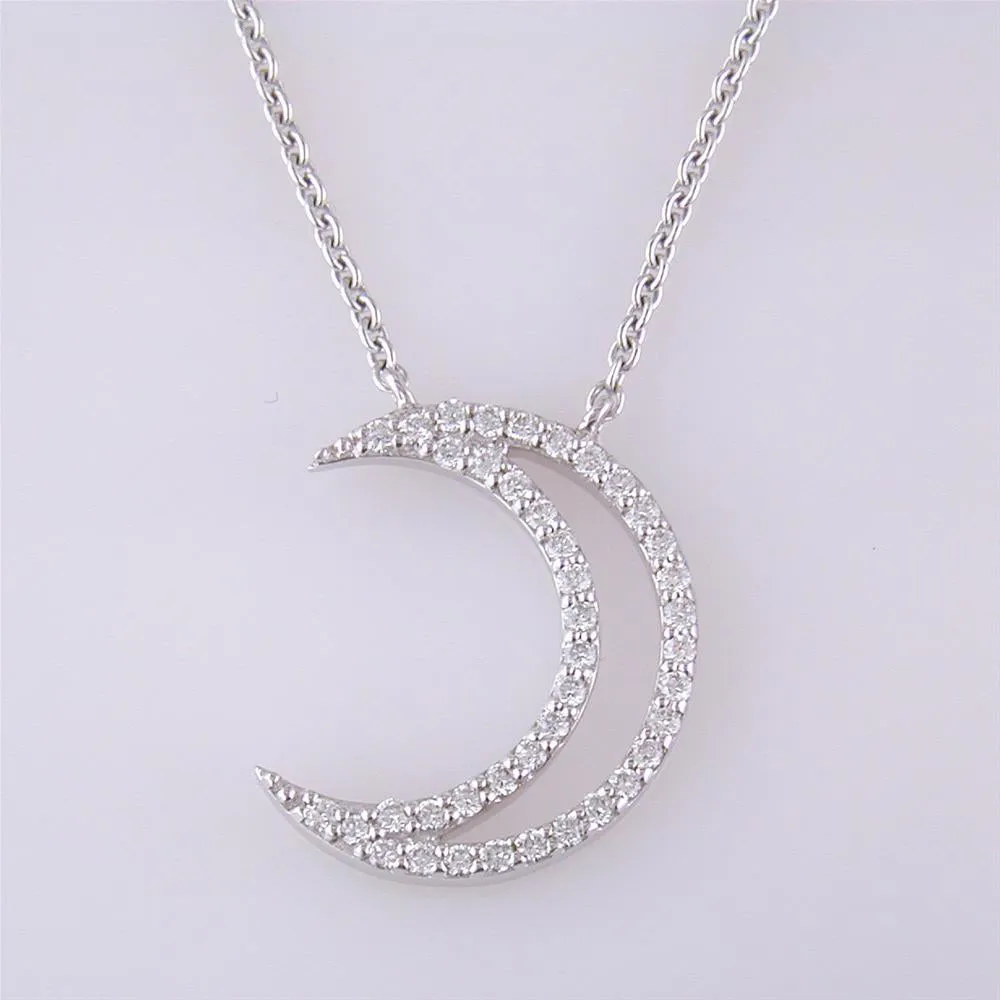 A. Link 18k White Gold Small Diamond Crescent Moon Pendant Necklace