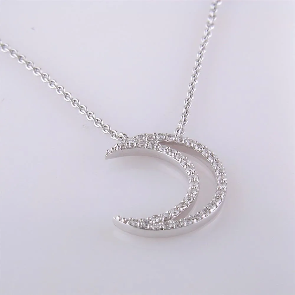 A. Link 18k White Gold Small Diamond Crescent Moon Pendant Necklace