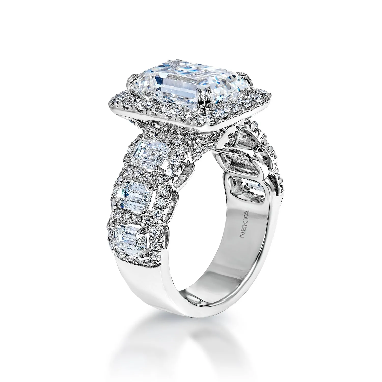 Allison 8 Carat G VVS1 Emerald Cut Diamond Engagement Ring in 18k White Gold