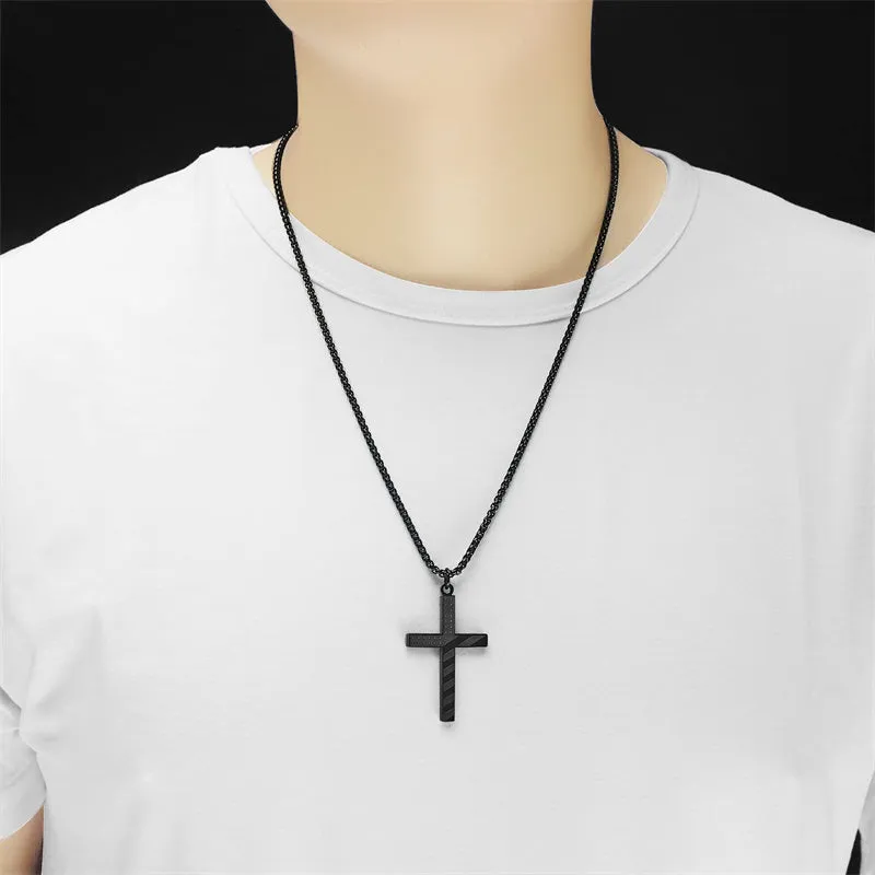 American Flag Cross Necklace for Men Patriotic Jewelry Stainless Steel Chain Religious Gift for Dad Boys