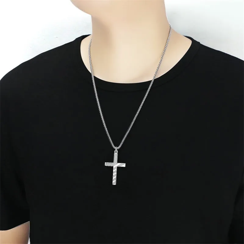 American Flag Cross Necklace for Men Patriotic Jewelry Stainless Steel Chain Religious Gift for Dad Boys