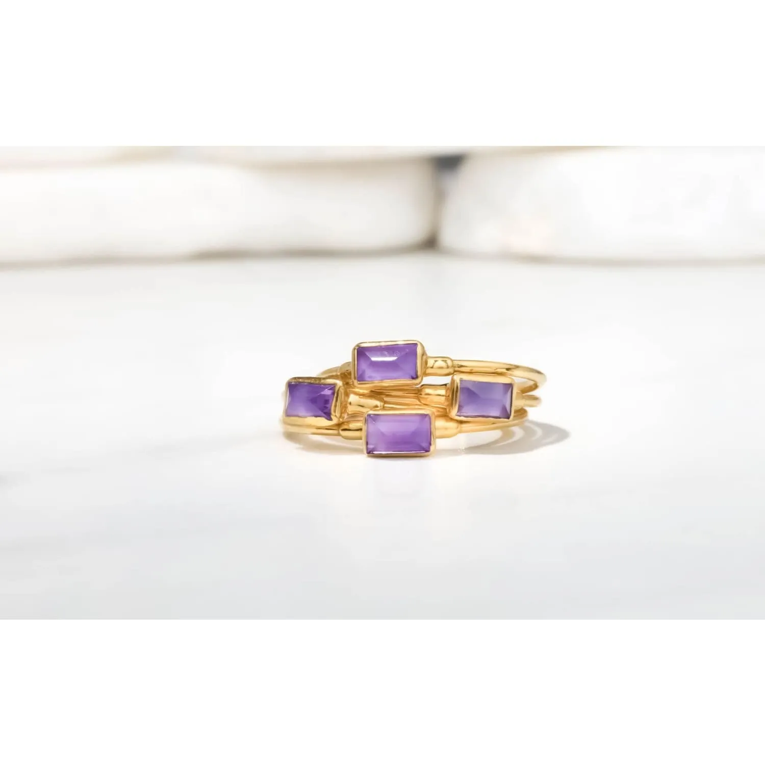 Amethyst Dainty Baguette Ring