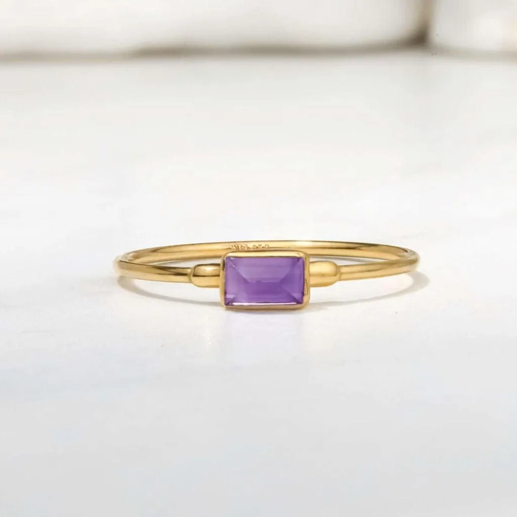 Amethyst Dainty Baguette Ring