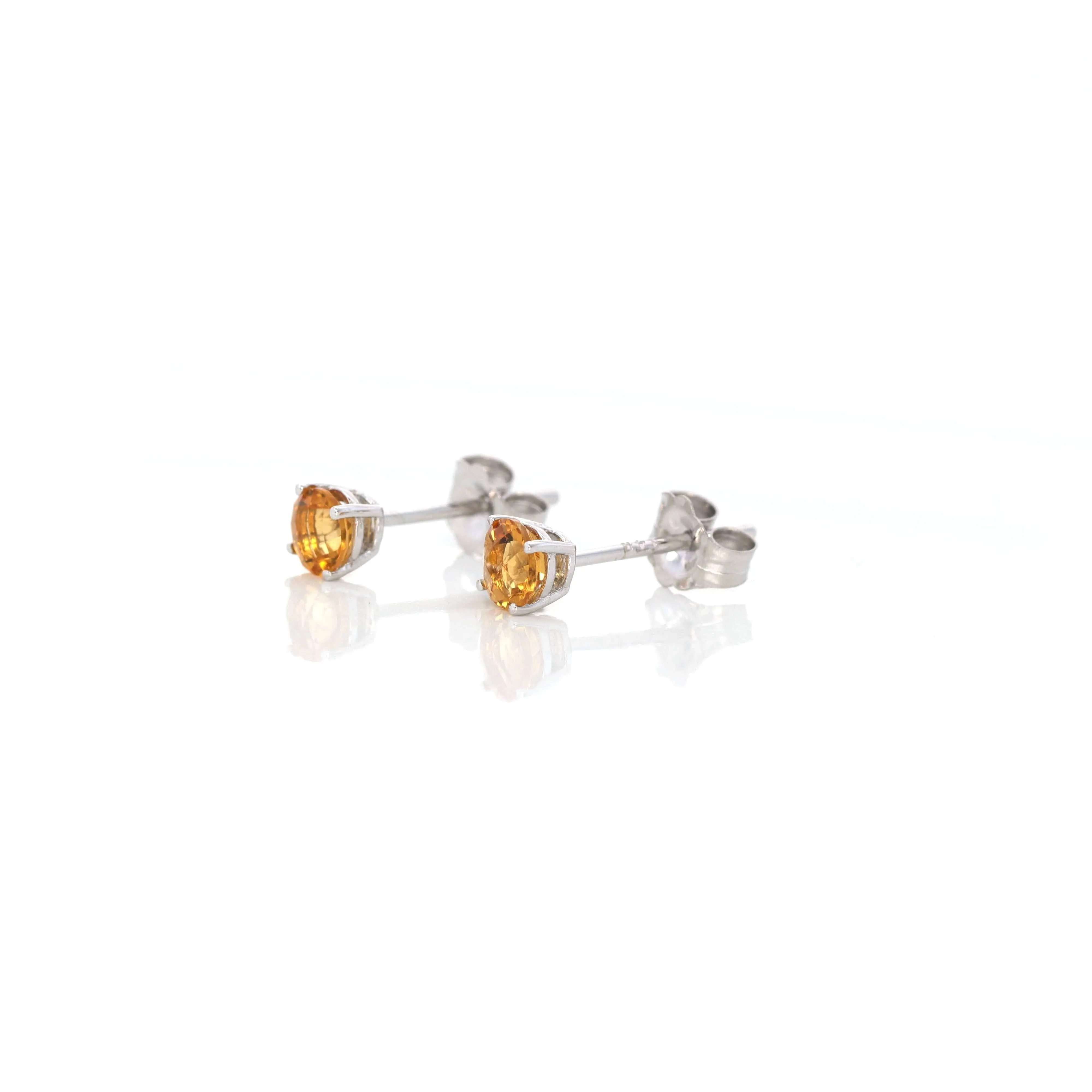 Baikalla 14k Classic White Gold Natural 4mm Citrine Stud Earrings