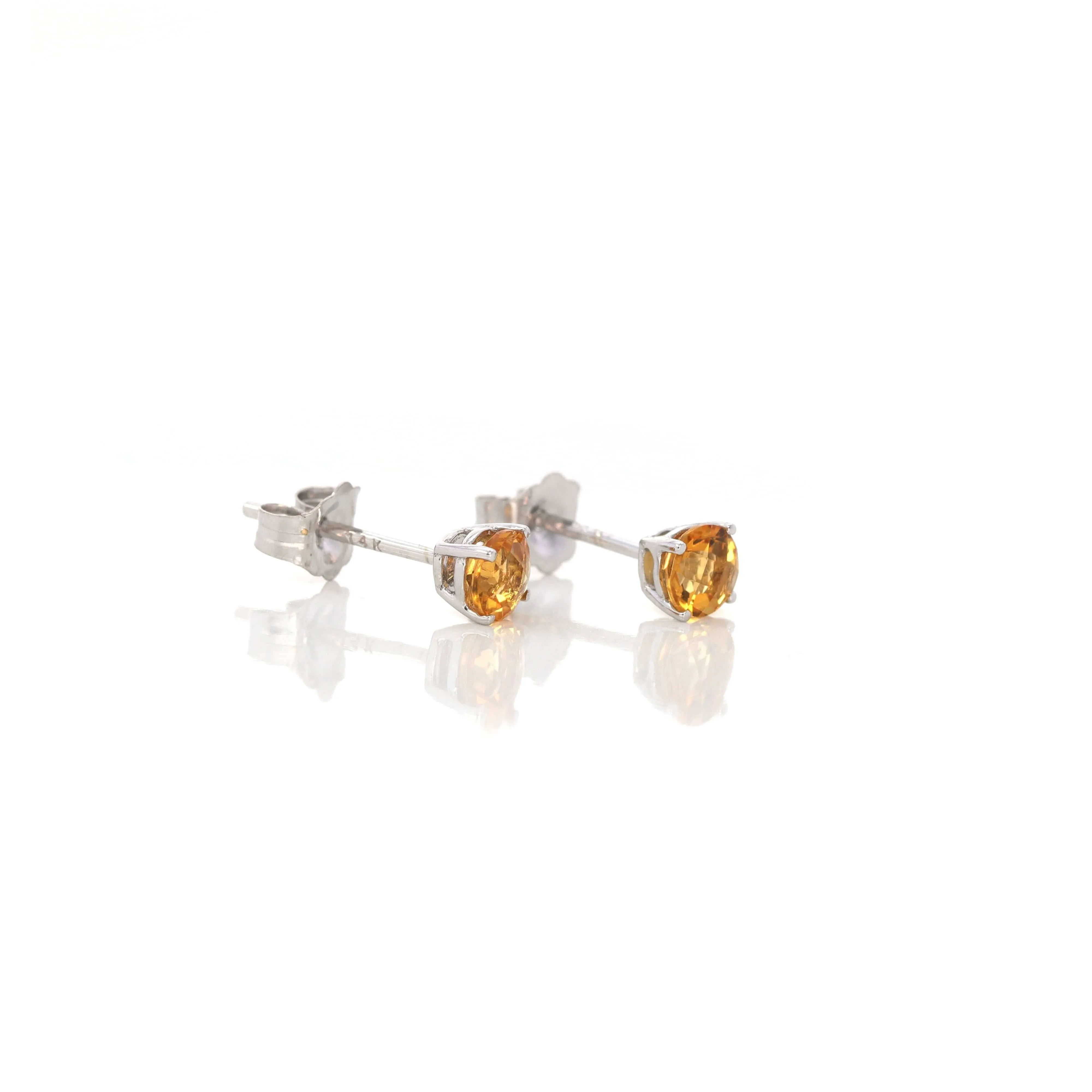 Baikalla 14k Classic White Gold Natural 4mm Citrine Stud Earrings