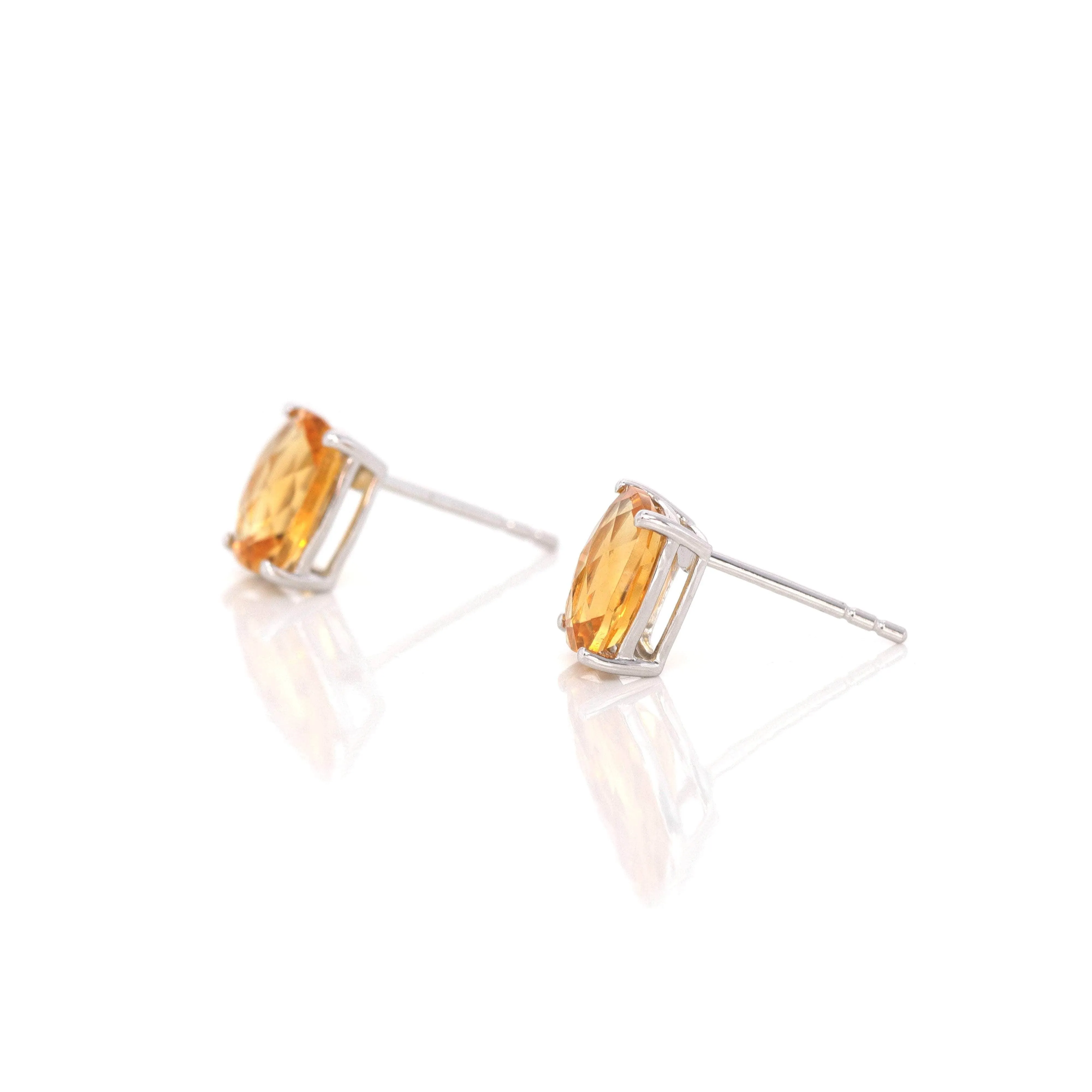 Baikalla 14k Classic White Gold Natural 6*8mm Emerald Cushion Cut Citrine Earrings