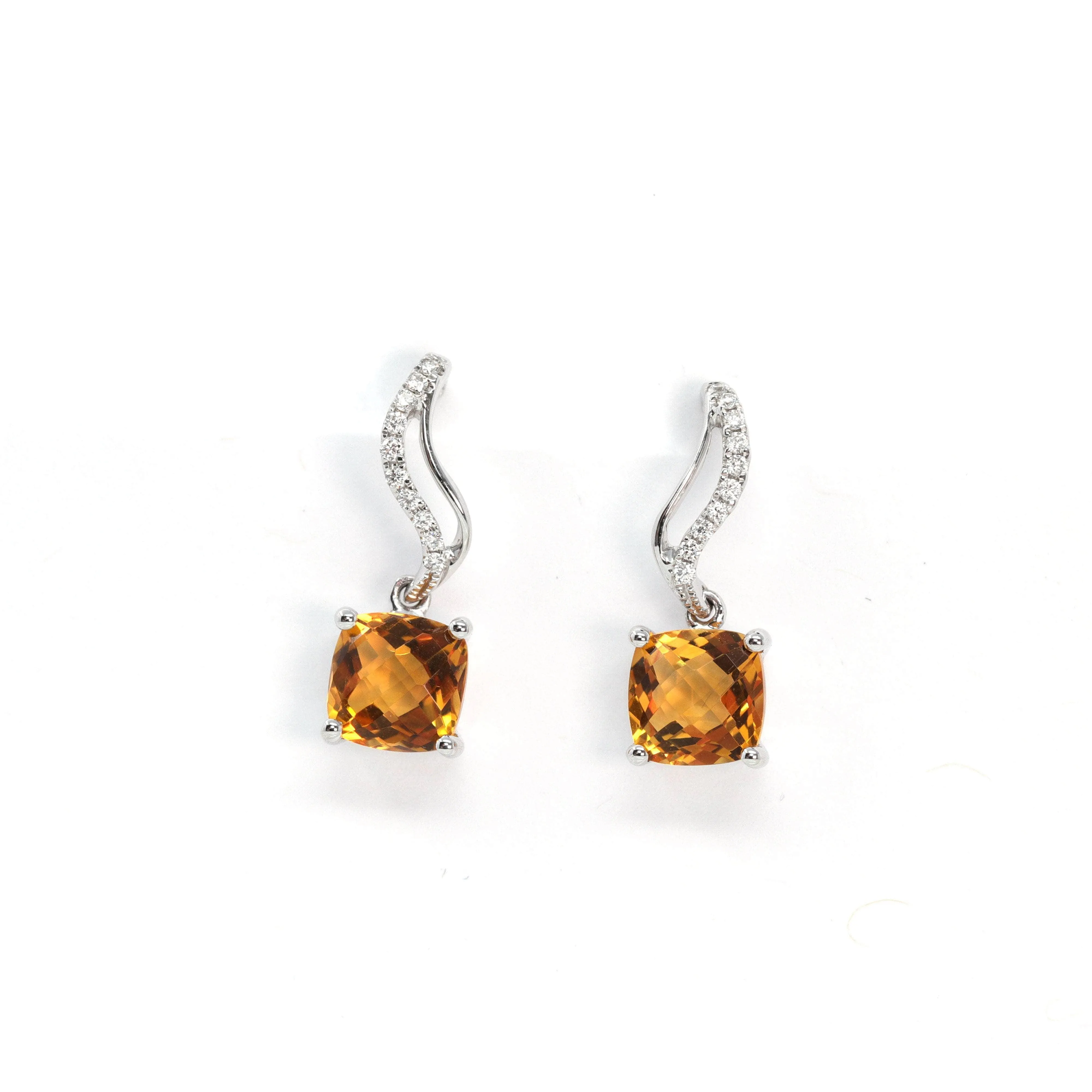 Baikalla 14k Classic White Gold Natural Citrine 6*6mm Teardrop Earrings w/Diamond